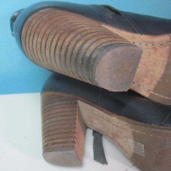 Boden Black Leather Stacked Heel Booties Womens Size 37 US 6.5 Side Zip  3" Heel - Picture 13 of 13
